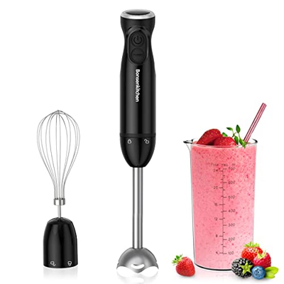 BonsenKitchen frullatore ad immersione 3 in 1 portatile, frullatore elettrico a immersione da 1000 W, frusta per uova, bicchiere da 700 ml per prepara