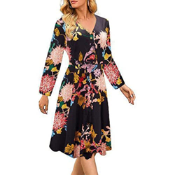 WALNUT Donne Eleganti Abiti con Stampa Floreale V Abito Casual Abito Casual Bottoni Autunnali a Pieghe for Il Matrimonio. (Color : B, Size : 2XL Code) en oferta