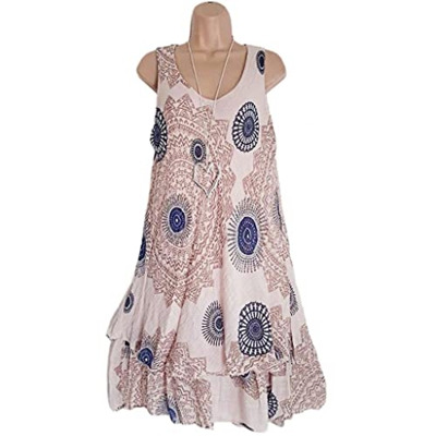 WALNUT Estate Popolare Abito Popolare Senza Maniche a Strato Traspirante da Donna Vestito Sottile Orlo Fluido Stampato o Abito Midi for Ufficio (Color