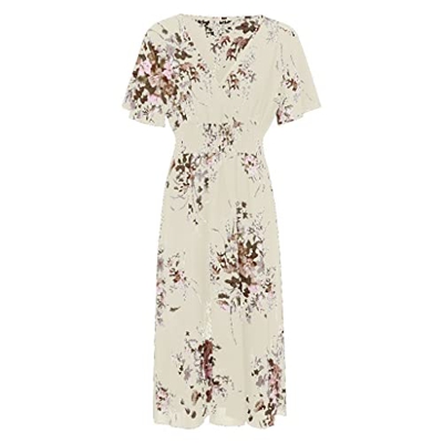 WALNUT Abito da Donna con la Manica Corta a v-Scollo Floreale di Moda Taglie Forti (Color : C, Size : XL Code)