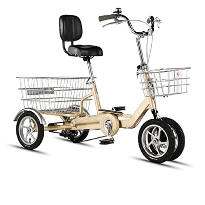 Pedal Rickshaw, Old Pedal Small Bicycle, Adult Cargo Scooter, Single (Color : Beige, Size : Small)