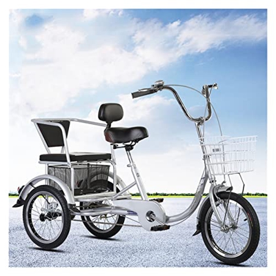 Double-Chain Old Tricycle Man-Powered Old Man Scooter Small Pedal Bike Pedal Bicycle Adult (Color : Silver)