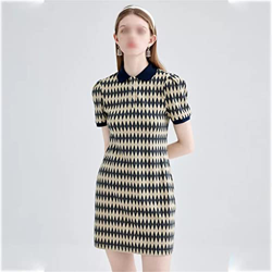 WALNUT Abito da Donna da Ufficio Donne Polo-Collo rombo Casual Eleganti Abiti Estivi francesi Eleganti a Manica Corta (Color : A, Size : M Code) en oferta