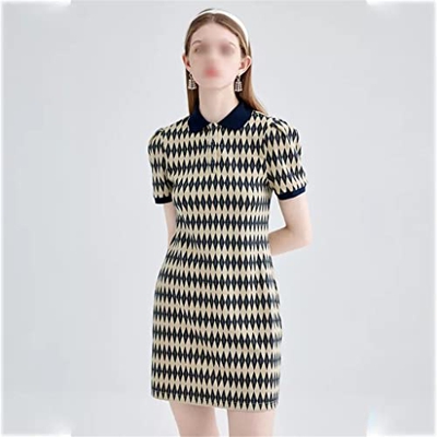 WALNUT Abito da Donna da Ufficio Donne Polo-Collo rombo Casual Eleganti Abiti Estivi francesi Eleganti a Manica Corta (Color : A, Size : M Code)