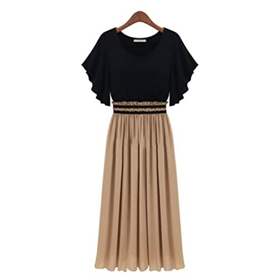 WALNUT Donne alla Moda Vestito Casual Piede Piena di Vita in Vita Rotonda Abito a Manica Corta Abito Midi Abiti da Donna Abiti Estivi (Color : A, Size