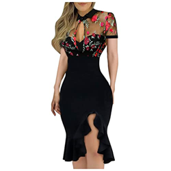WALNUT Donne Abito Estivo for Donne Abbigliamento a Fessura Orlo Mobile Floreale Vestito a Maniche Lunghe in Pizzo con Fessure Laterali (Color : Red,  en oferta