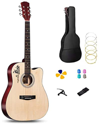 Full Size Guitar Acoustic Guitar Beginner Ballad Wooden Guitar Adult 41 inch Beginner Practice Travel Musical Instruments Beginner Acoustic Guitar Sta en oferta
