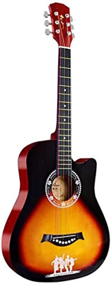 Full Size Guitar Acoustic Guitar 38 Inches Folk Pop Guitar Wonderful Sound Beginner Practice Stage Singing with Backpack Tuner Strap Beginner Acoustic