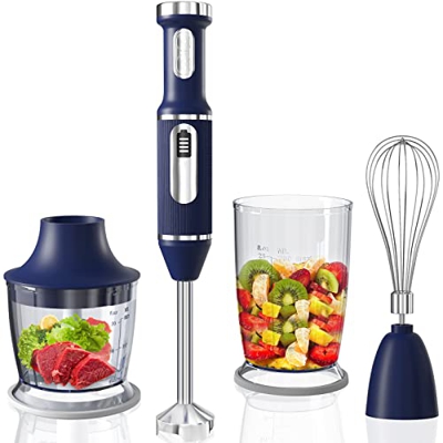 Fityou Frullatore a mano senza fili, frullatore multifunzione 4 in 1, ricaricabile (USB), controllo della velocità variabile, senza BPA, per frullati,