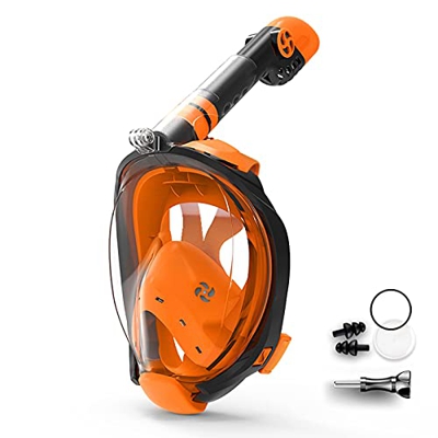 Samnuerly Maschera Subacquea 180° Antiappannamento Anti-Perdita con Tubo Pieghevole e Supporto per Fotocamera per Adulti E Bambini Giovani per Snorkel