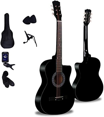Full Size Guitar Folk Acoustic Guitar Adult Fingerstyle Beginner Practice Travel Musical Instruments with Backpack 38 Inches with Tuner Beginner Acous