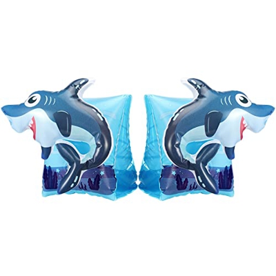 HeySplash Bracciale Galleggiante, 2 Pezzi Manica Gonfiabile di Sicurezza per Bambini di età 3-6, Giocattoli Galleggianti–Squalo Blu