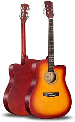 Full Size Guitar Acoustic Guitar Music Practice Folk Pop Guitar Outdoor Performance 41 inch Adult Musical Instrument with Backpack Tuner Can Carry Beg