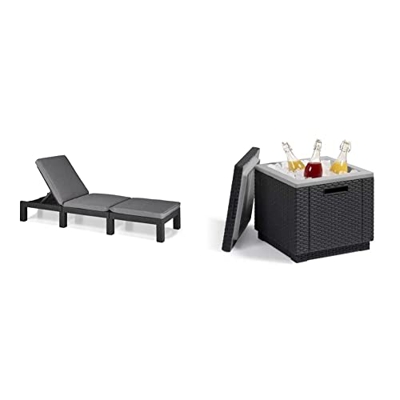 Keter Lettino Prendi Sole Daytona Deluxe da Esterno con Cuscino Incluso, Grafite, 1195 x 65 x 25 centimetri & Allibert Contenitore di Raffreddamento c