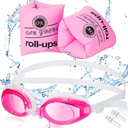 Anelli di Galleggiamento del Braccio per Bambini 5-12 con Antiappannamento Occhialini da Nuoto per Bambini Regolabili Bracciali Gonfiabili in PVC Meno en oferta