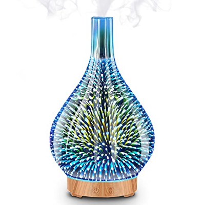 MEIDI Diffusore di aromi in vetro 3D, 200 ml, diffusore di oli essenziali a ultrasuoni, 7 colori, spegnimento automatico in caso di mancanza di acqua,