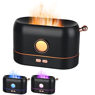 LUFEIS Umidificatore a Fiamma, Diffusore di Aromi con Effetto Fiamma, Diffusore di Oli Essenziali con 3 Colori, Spegnimento Automatico, Silenzioso Umi