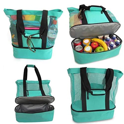 JMYSD Borsa da Picnic 2 in 1, Borsa da Spiaggia in Rete con Cerniera, Borsa a Tracolla di Bellezza per Nuoto, Picnic All'aperto, Viaggi in Spiaggia, S