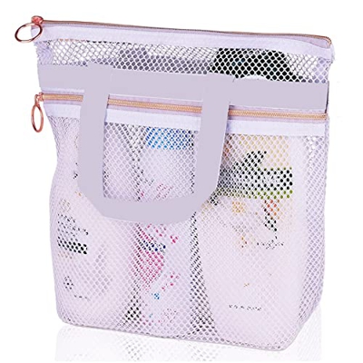 Aosbset Borsa da doccia in rete portatile con manico organizer da bagno per viaggi campeggio borsa tote con tasca aggiuntiva in rete ad asciugatura ra