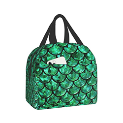 Borsa termica termica riutilizzabile con scaglie di sirena verde smeraldo Borsa termica con tasca frontale per donna Uomo Viaggio lavoro Escursionismo en oferta
