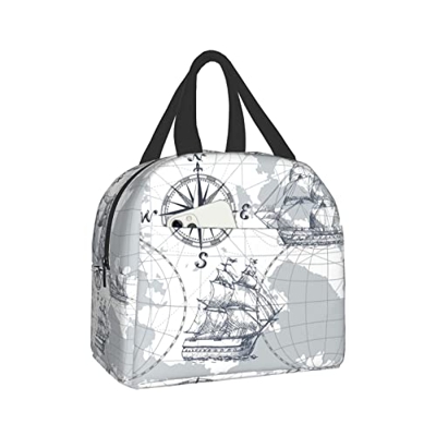 Bussola nautica e mappa della barca a vela Borse per il pranzo per le donne Borsa termica portatile Borsa per il pranzo termica riutilizzabile Grande 