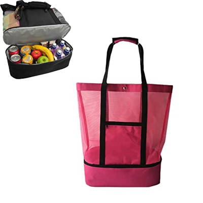 YiphLerx Multipurpose Waterproof Cooler Bag, Outdoor Camping Beach Mesh Tote Bag with Detachable Cooler Bag Organizer (Pink)