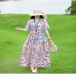 WALNUT Stampa Vacanze Floreali all'aperto di Viaggio Film di Viaggio Summer Dress Sump Shin Morbido in Cotone Lines Office Lady Work Long Dress (Color en oferta
