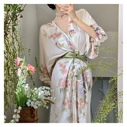 WALNUT Donne Abito Floreale Floreale Francese Abito ad Alta Vita in Vita Estate Temperamento Delicato in Vita Abiti Lunghi (Color : A, Size : One Size en oferta