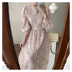 WALNUT Donne Vintage in Pizzo Maxi Abito a Manica Lunga a Manica Coreana Abiti di Moda Solido Una Linea Sciolta (Color : B, Size : One Size) en oferta