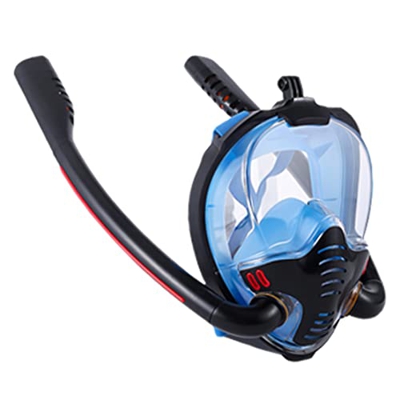 Scudo facciale dello snorkeling Faccia Full Face Double Tubo SCUBA SILICONE COPERCHIO ANTI-FOG Anti-Fog e Blue Blu Nero antide-foglio L XL Dimensioni,