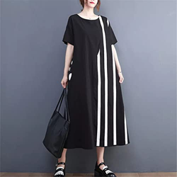 WALNUT Abito Estivo da Ragazza a Strisce for la Stampa a Strisce a Strisce a Strisce a Strisce Abito Midi Casual Midi Abito (Color : Black, Size : One precio