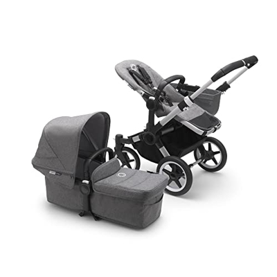 Bugaboo Donkey 3 – Passeggino singolo e passeggino gemellare in un unico – Passeggino pieghevole leggero con tettuccio parasole grigio e telaio in all