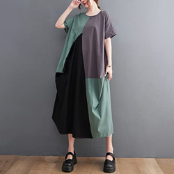 WALNUT Patchwork Chic's Girl's Accogliente Abito Estivo Summer Dress Cotton Linen Fashion Women Casual Midi Dress (Color : B, Size : One Size) precio