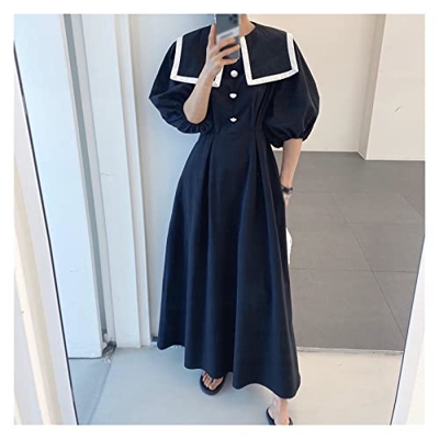 WALNUT Fashion Sailor Collar Colori Contrastanti Vestiti Abiti da Piloter in Poliestere Abiti da Donna con Manica sbompi (Color : B, Size : One Size)