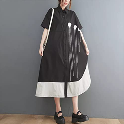 WALNUT Patchwork Street Fashion Chic Girl's Summer Cleuse Dress Women Women Midi Dress (Color : Black, Size : One Size) características