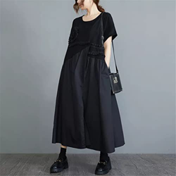 WALNUT Patchwork Street Fashion Chic Girl's Summer T -Shirts Dress Women Women Casual Black Dress (Color : Black, Size : One Size) en oferta
