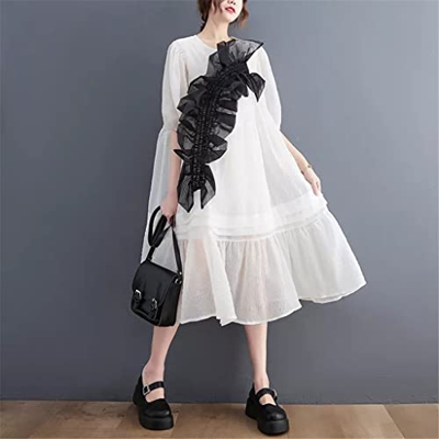 WALNUT Patchwork Chiffon Mesh Cupcake Abito Bianco Abito Estate Principessa Abito Stradale Moda Abito Casual Abito Casual (Color : White, Size : One S