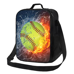 Borsa per il pranzo a spalla portatile da baseball arancione softball sul fuoco e sull'acqua, borsa termica termica di grande capacità. precio