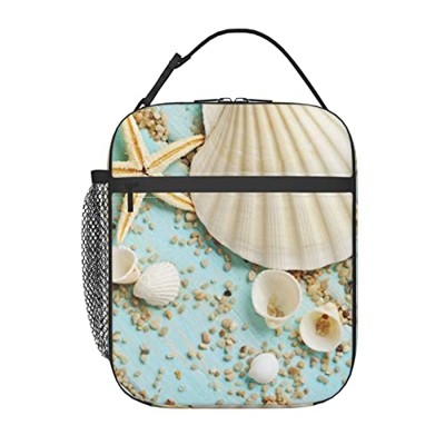 Ocean Sea Beach Seashells Marina Blu Portatile Lunchbag, Grandi dimensioni Capacità Più Caldo Isolamento Borse