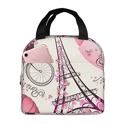 Borsa per il pranzo portatile della bicicletta della torre di Parigi romantica, borsa isolante della grande
