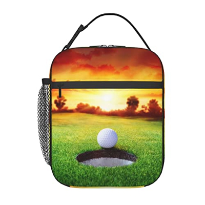 Borsa da pranzo portatile con albero del tramonto della palla da golf di sport, borse di isolamento più calde di grande capacità.