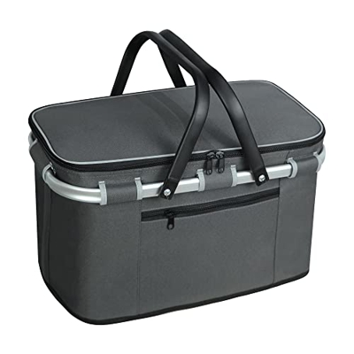 LIQINGG Borsa termica da 26 l, per la spesa, grande cestino termico, cestino da picnic, borsa per viaggi, picnic, shopping (grigio)