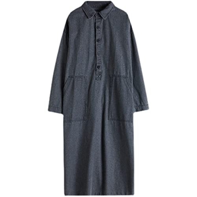 WALNUT Abito in Jeans Vintage a Maniche Lunghe Donne Abbigliamento Casual Bottoni Allentate Tuniche Tuniche Femminili (Color : N, Size : L Code)
