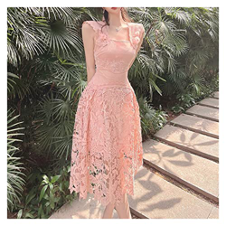 WALNUT Vestito Quadrato a Maniche nitide Eleganti Abbigliamento Abbigliamento Abbigliamento da Fiore Vintage Fiore di Strada da Donna (Color : Pink, S en oferta