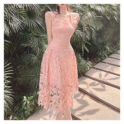 WALNUT Vestito Quadrato a Maniche nitide Eleganti Abbigliamento Abbigliamento Abbigliamento da Fiore Vintage Fiore di Strada da Donna (Color : Pink, S