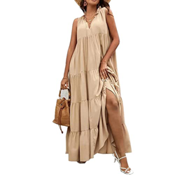 WALNUT Donne estive Long Khaki Dress Line Abito di Grandi Dimensioni Abiti di Colore Summer Solid Abiti (Color : A, Size : L Code) características