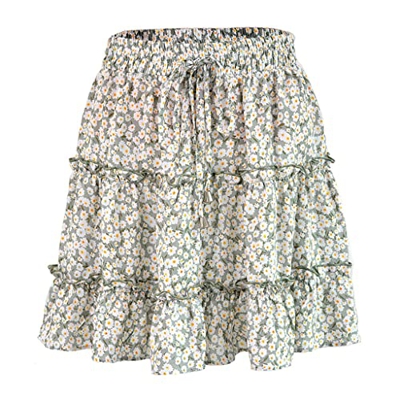 WALNUT Summer Floral Stampa Mini Gonna Sexy for Donne Bandage High Waist Frills Short Gonna Femminile a Pieghe Casual (Color : A, Size : XXL Code)