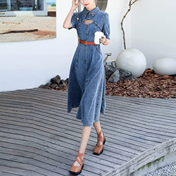 WALNUT Streetwear Vintage Abito in Denim angosciato da Donna Abiti Cavi Jeans Abiti con Cintura con Cintura Abiti in Denim retrò (Color : A, Size : XX en oferta