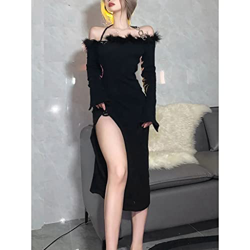 WALNUT Dicchetto Classic Classic Black Collar Halter Neck High Street Design Spalato Donne Donne Abito a Maniche Lunghe (Color : A, Size : L Code) características