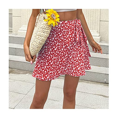 WALNUT Sweet Floral Stampa Short Minigons Women Women Summer High Waist Gonna con Papillon (Color : A, Size : XXL Code)